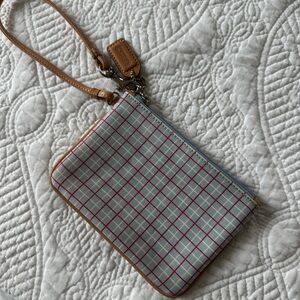 Coach Checkered Wristlet in Blue and Tan